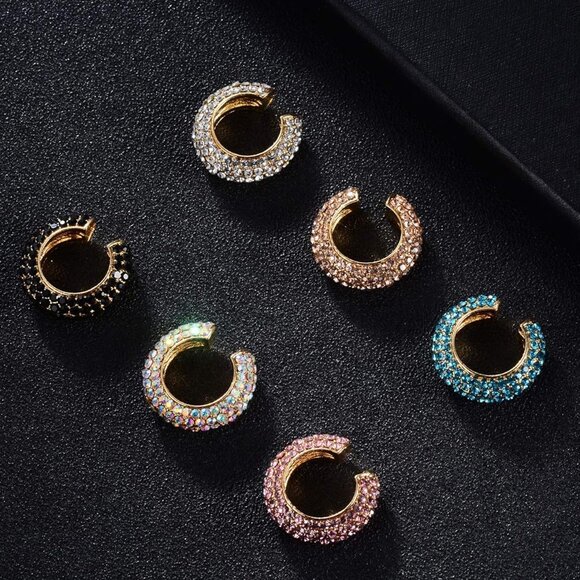 6 Pcs Colorful CZ Non-Pierced Cuff Earrings for Women - Gold & Silver - Picture 3 of 5
